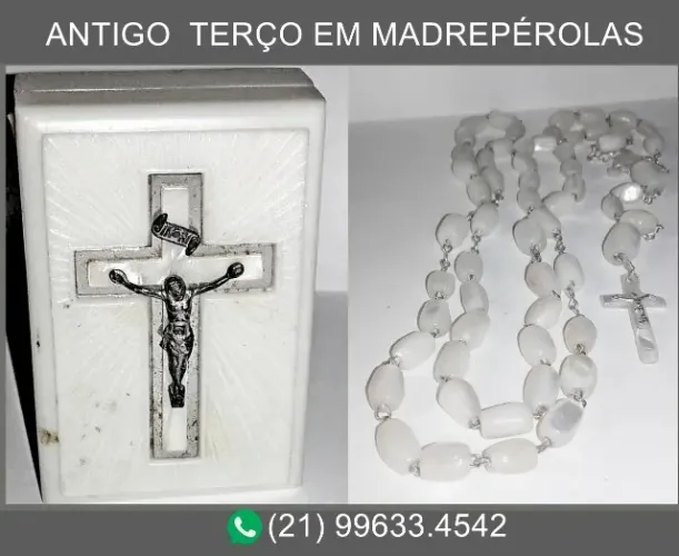   Antigo terço.Madrepérolas.Com 58 cm.