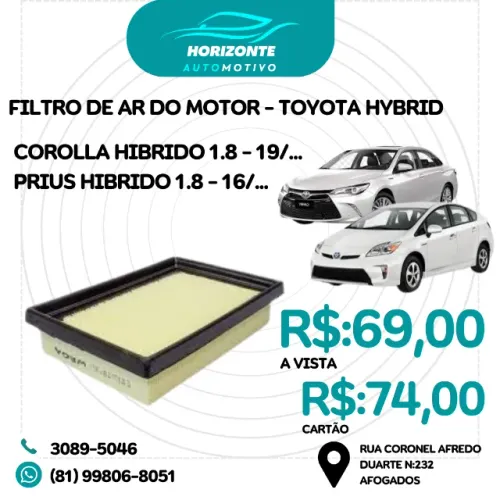 Filtro de Ar do motor Corolla 1.8 Hibrido e Prius 1.8 Hibrido