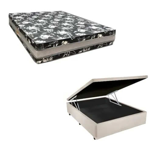 Base Box Baú Casal Super Black Sintético + Colchão Casal D33 26x138x188