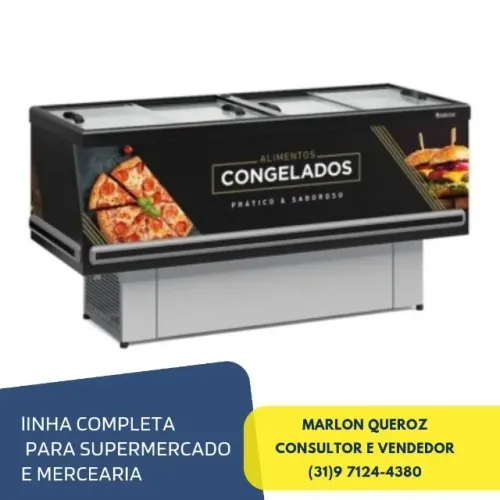 Ilha de Congelados 2m Preta Vidro reto Gelopar