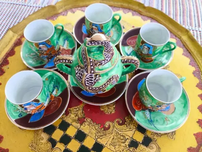Jogo porcelana Dragão verde Monte Fuji Made in japan
