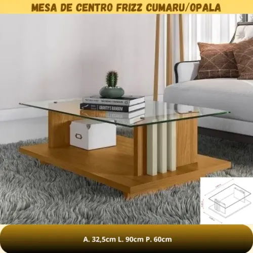 Mesa de Centro Tampo de Vidro WL - Monta na Hora