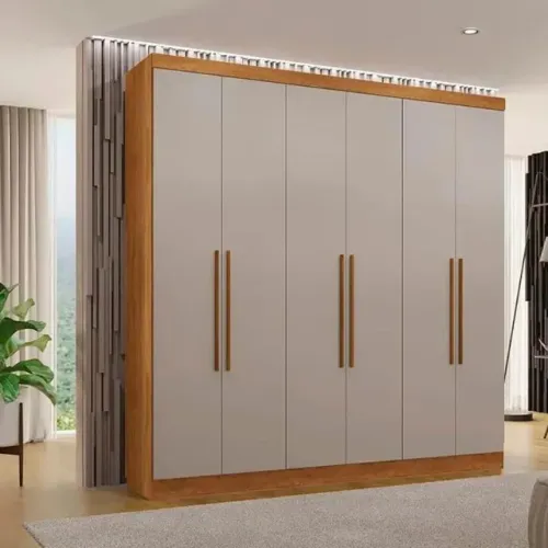 Guarda-Roupa Casal Coliseu 6 Portas 4 Gavetas larg. 2.20m Cinamomo/Off- Produto Novo