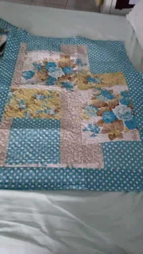 Jogo de Cama Floral - Azul e Bege