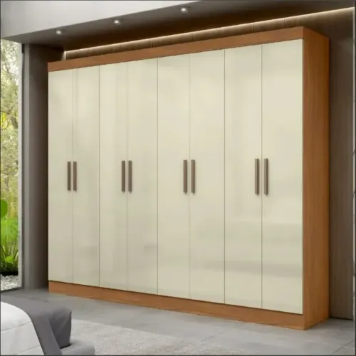 "Guarda-Roupa Casal Paris: 100% MDF, 8 Portas e 4 Gavetas em Freijó com Off White"