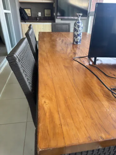 Mesa madeira maciça Villa Rattan 8 lugares