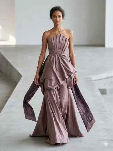 Vestido de Festa Longo Tomara que Caia Plissado e Estruturado - Cor Rosé Malva