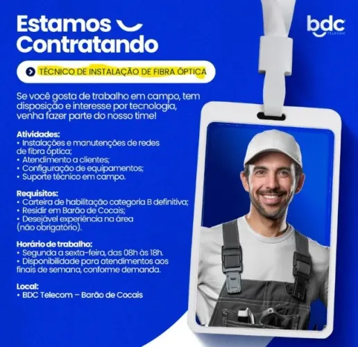 [Field Service] Instalador Reparador de Serviços de Telecom (2 VAGAS - Barão Cocais)