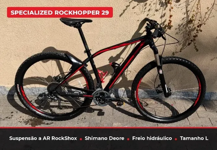 Bike MTB Specialized Rockhopper Aro 29 Tam L Suspensão a Ar
