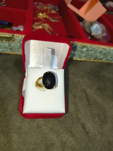 Anel Rommanel tamanho 20 pedra preta.