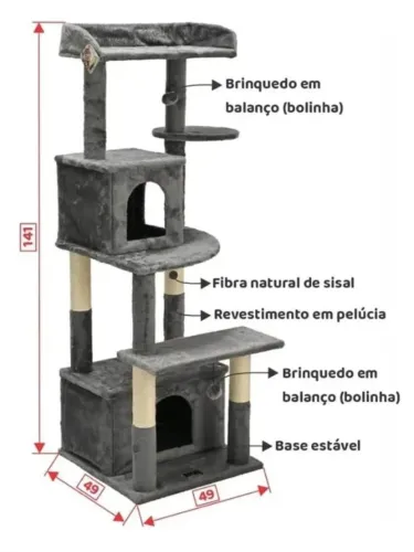 Arranhador Torre De Gato Grande Luxo Duas Casas Cama Escada<br>