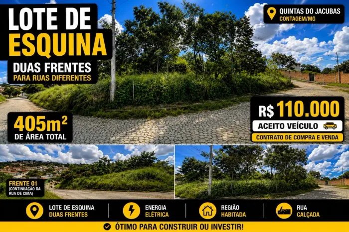 LOTE DE ESQUINA 405m² | QUINTAS DO JACUBAS | ACEITO VEÍCULO