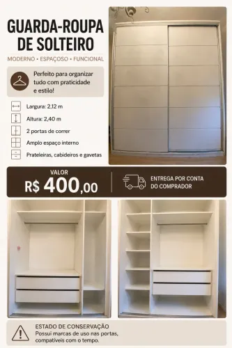 Vende-se guarda roupa espacoso e funcional