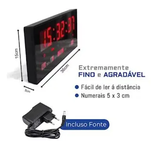 Relógio de Parede Digital LED Grande com Termômetro Calendário 