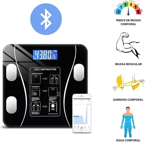 Balança corporal Bioimpedância inteligente com aplicativo para análise