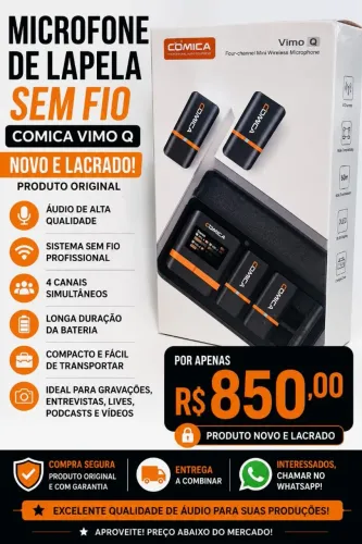 MICROFONE DE LAPELA SEM FIO COMICA Vimo Q - ORIGINAL, NOVO E LACRADO