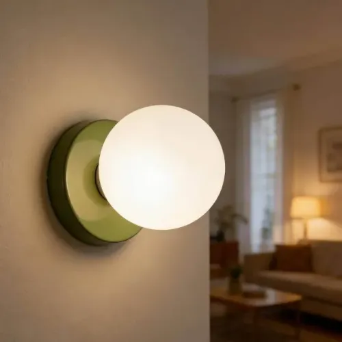 Par Arandela Luminaria Parede Globo Vidro Verde 15cm - Nova