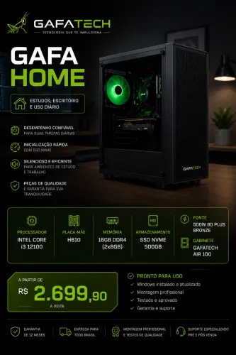 PC GafaTech Home Intel i3 12100 16GB SSD NVMe 500GB Completo