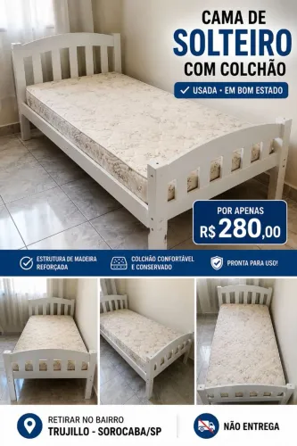 Cama de Solteiro com Colchão - R$ 280,00