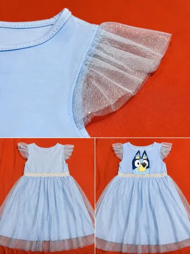 Vestido Infantil Bluey - Azul com Glitter