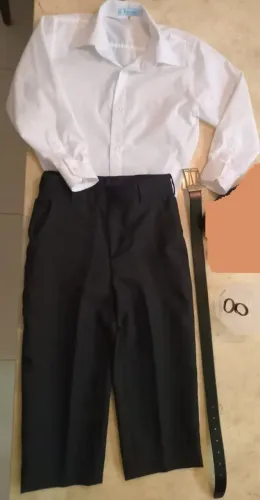 semi novo infantil kit social calça num 8, camisa num 6, cinto em couro sintético