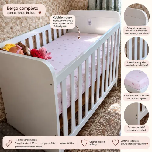 Berço Infantil + Colchão Impermeável | Pouquíssimo Uso
