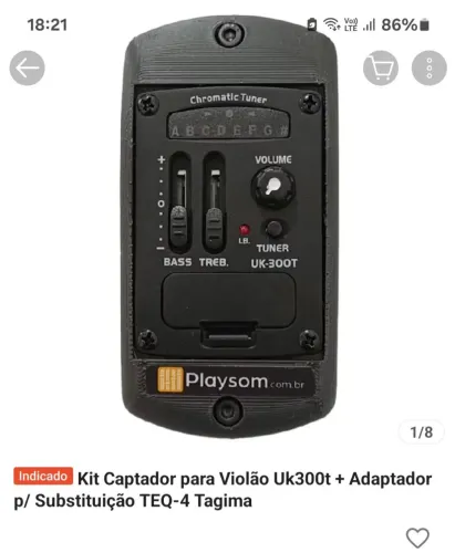 Kit Captador para Violão Uk300t + Adaptador<br>p/ Substituição TEQ-4 Tagim