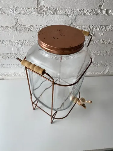 Rf039 Suqueira Kombucha Rústica Sofisticada 8L com Base Metálica e Torneira Suqueira Chá