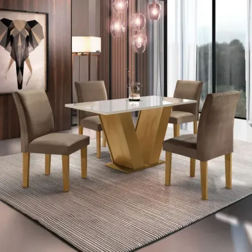 Conjunto de Mesa e 4 Cadeiras para Sala de Jantar no Marrom