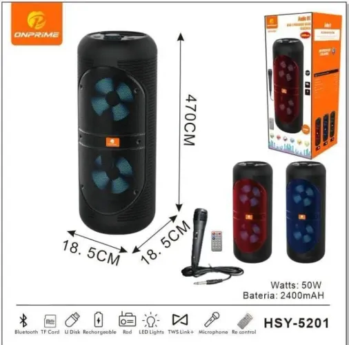 Caixa de som Bluetooth com microfone karaokê 50w hsy-5201