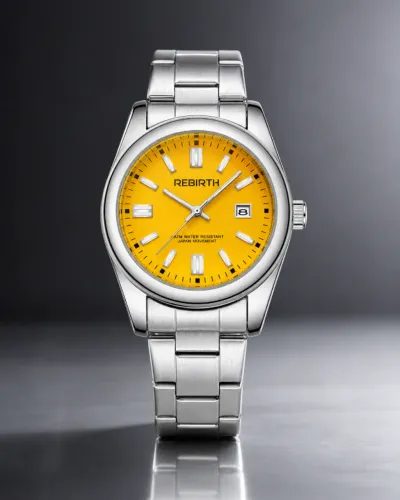 Relógio Rebirth B003 Amarelo Quartz Aço Novo no Brasil