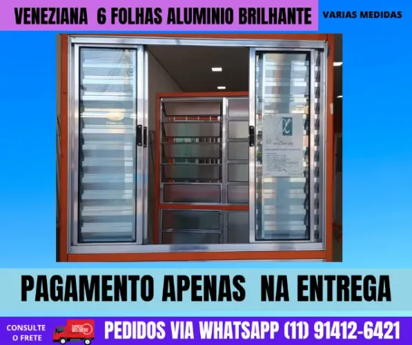 veneziana de 6 folhas completa aluminio - frete a/c