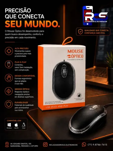 Mouse óptico com fio
