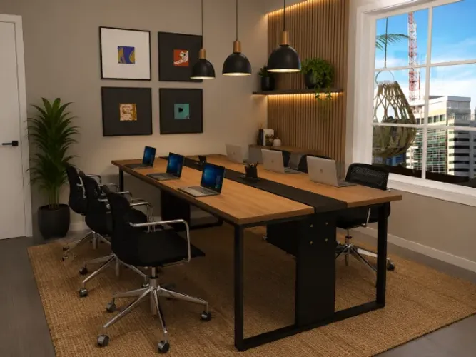 Mesa de Reunião Trapeze Delluxe, Alto Padrão: 8 Tomadas. L245cm x L110cm x A74cm
