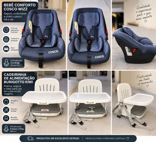 Bebê Conforto Cosco Wizz + Cadeirinha Burigotto Kiwi - Excelente Estado
