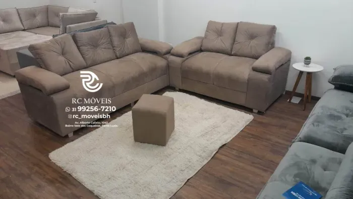 Sofá 2 e 3 Lugares Sonata em Suede - Espuma D33 com Braço Fofão