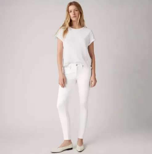 Calça Jeans Levis 711 Feminina Skinny Tamanho 36 Cor Branca Cintura Média Algodão