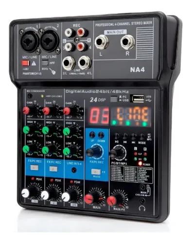 Mesa de Som e Interface de Áudio 4 Canais Teyun NA4