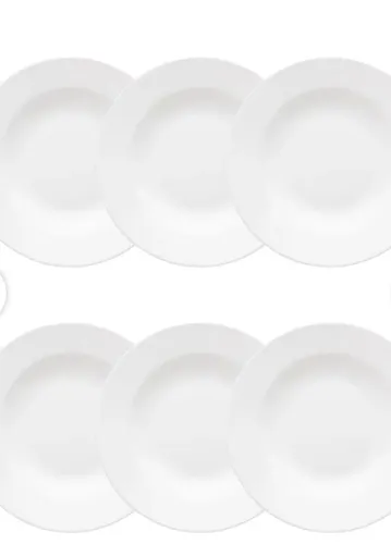 Conjunto Jogo 6 pratos fundos Oxford flamingo white 23,5cm 