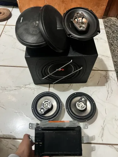 Kit som automotivo Dvd Pionner,caixa de 10?, 1 par de coaxial, 1 par de trixial