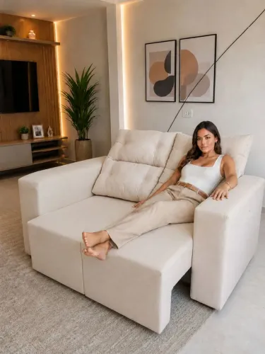 Promoção imperdível de 1600 por 1399,99 Sofá retrátil reclinável novo tecido linho 