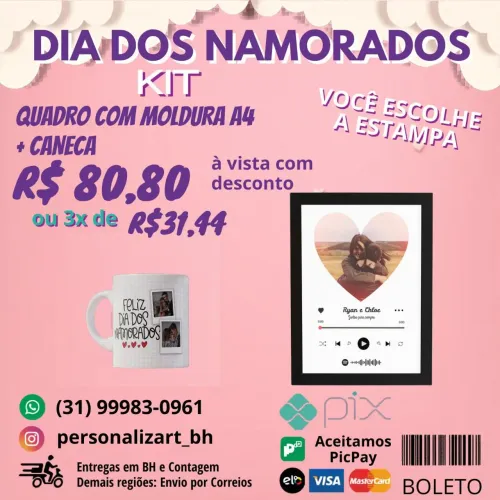 Kit Quadro com moldura + Caneca de porcelana