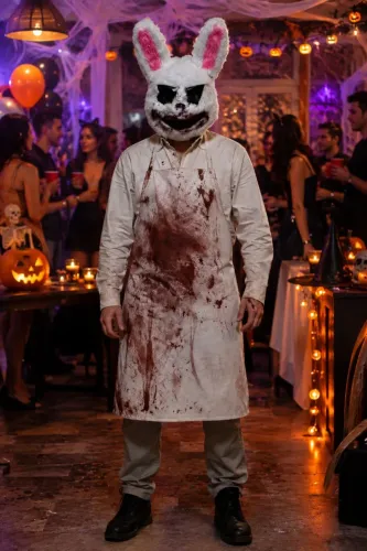 máscara coelho halloween com faca