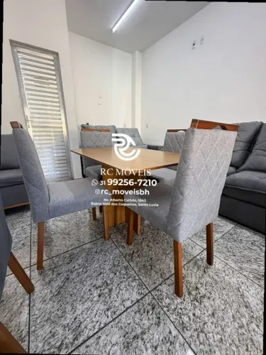 Mesa de jantar 1,20x0,80 tampo Amadeirado + 4 Cadeiras Madeira maciça
