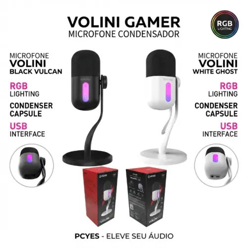 Microfone PCYES Gamer Hylia USB RGB com Mute e Cápsula Condensadora