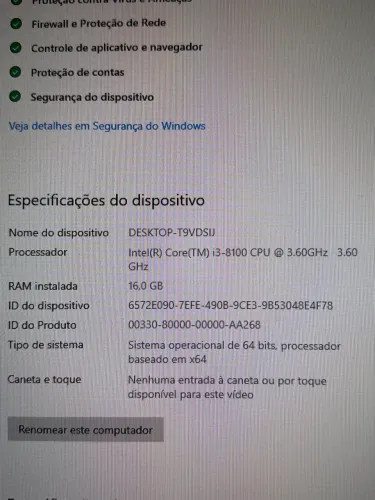 PC Gamer i3 8ª gen + RX 580 + 16GB RAM