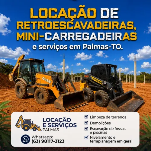 Locação de retroescavadeira e bobcat Palmas e Região Serviços