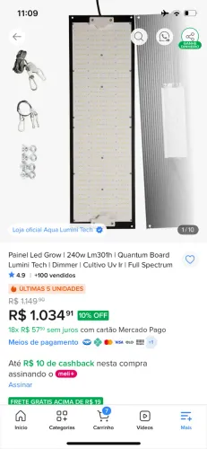 Painel led grow aqua luminoso tech 240w