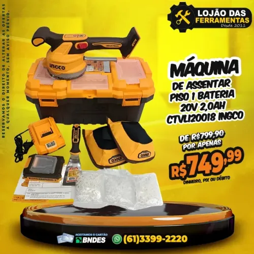 Máquina de Assentar Piso 1 Bateria 20V 2,0Ah CTVLI20018 Ingco