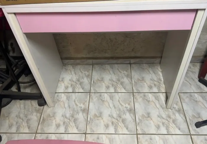 Escrivaninha Branca com Gaveta Rosa | Home Office | Bom Estado